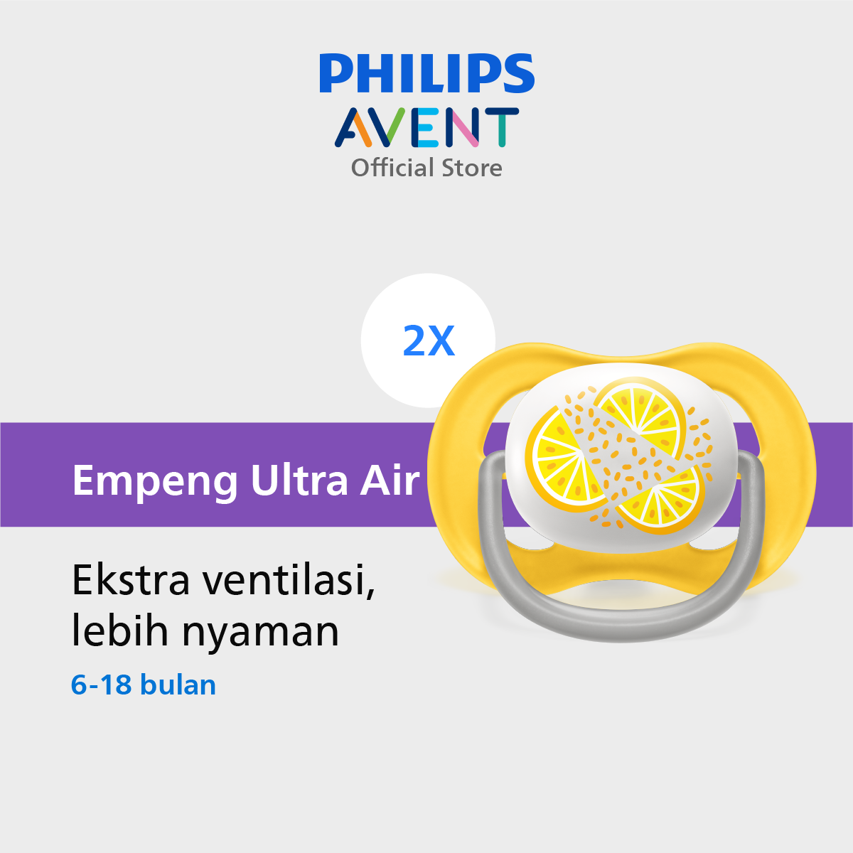 Philips Avent Soother Ultra Air 6-18M Orange&Lemon SCF080/18 Empeng - 1
