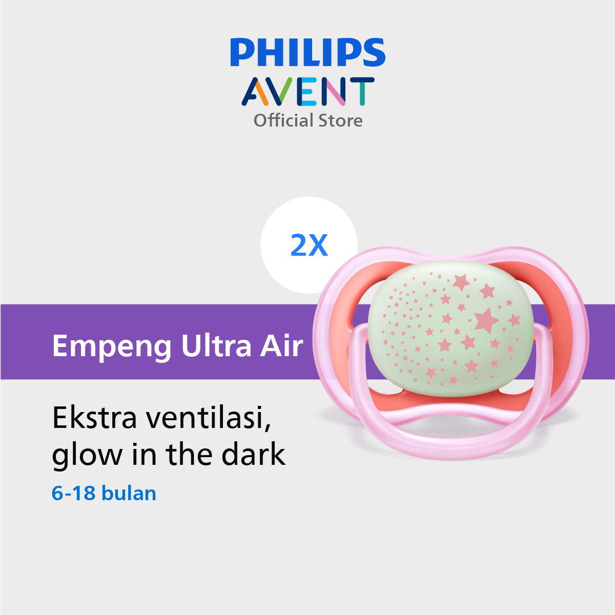 Philips Avent Soother Ultra Air Night Girl 6-18m SCF376/22 Empeng Bayi - 1