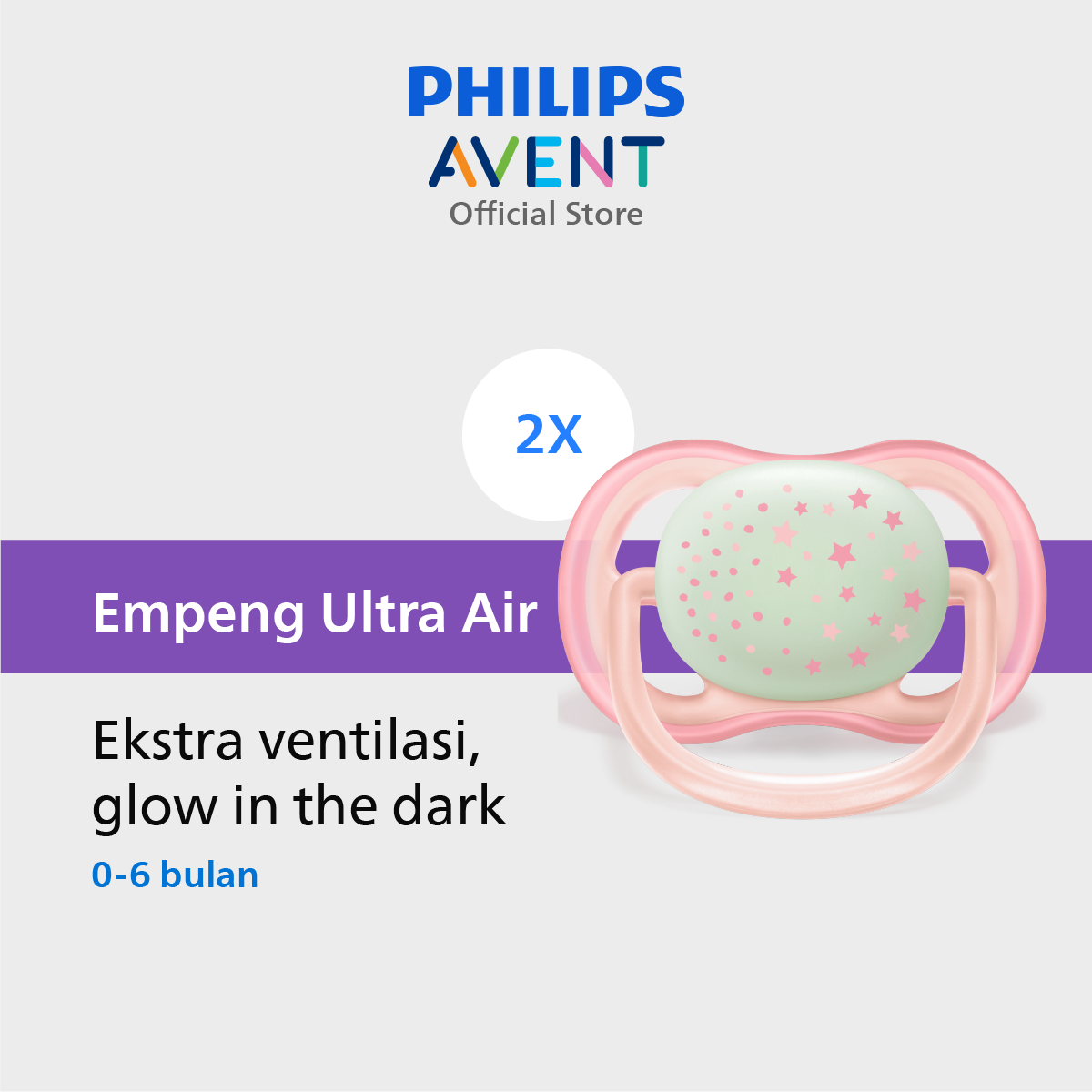 Philips Avent Soother Ultra Air Night Girl 0-6m SCF376/12 Empeng Bayi - 1