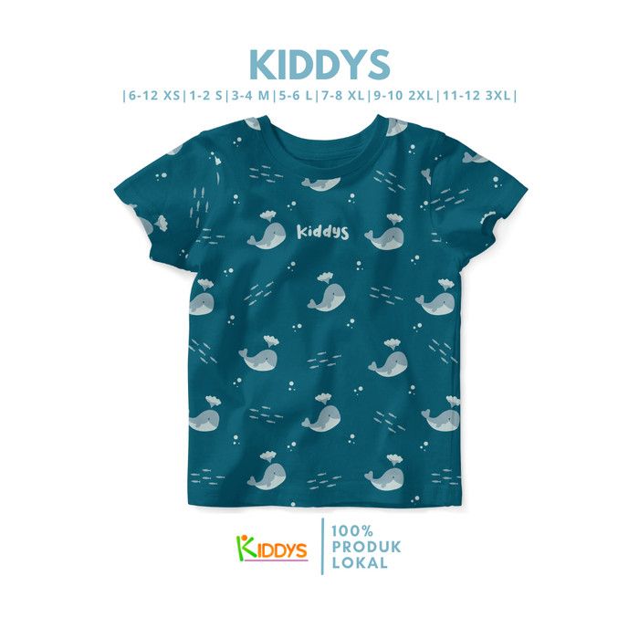 Kiddys Baju Setelan Kaos Anak Motif Sablon Paus Warna Tosca Tua KDS88 5-6 tahun - 1