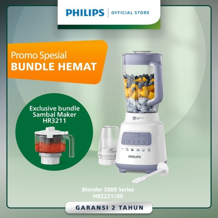 Series 5000 Philips Blender Core HR2221/00 with Sambal Maker HR3211/55 - 1