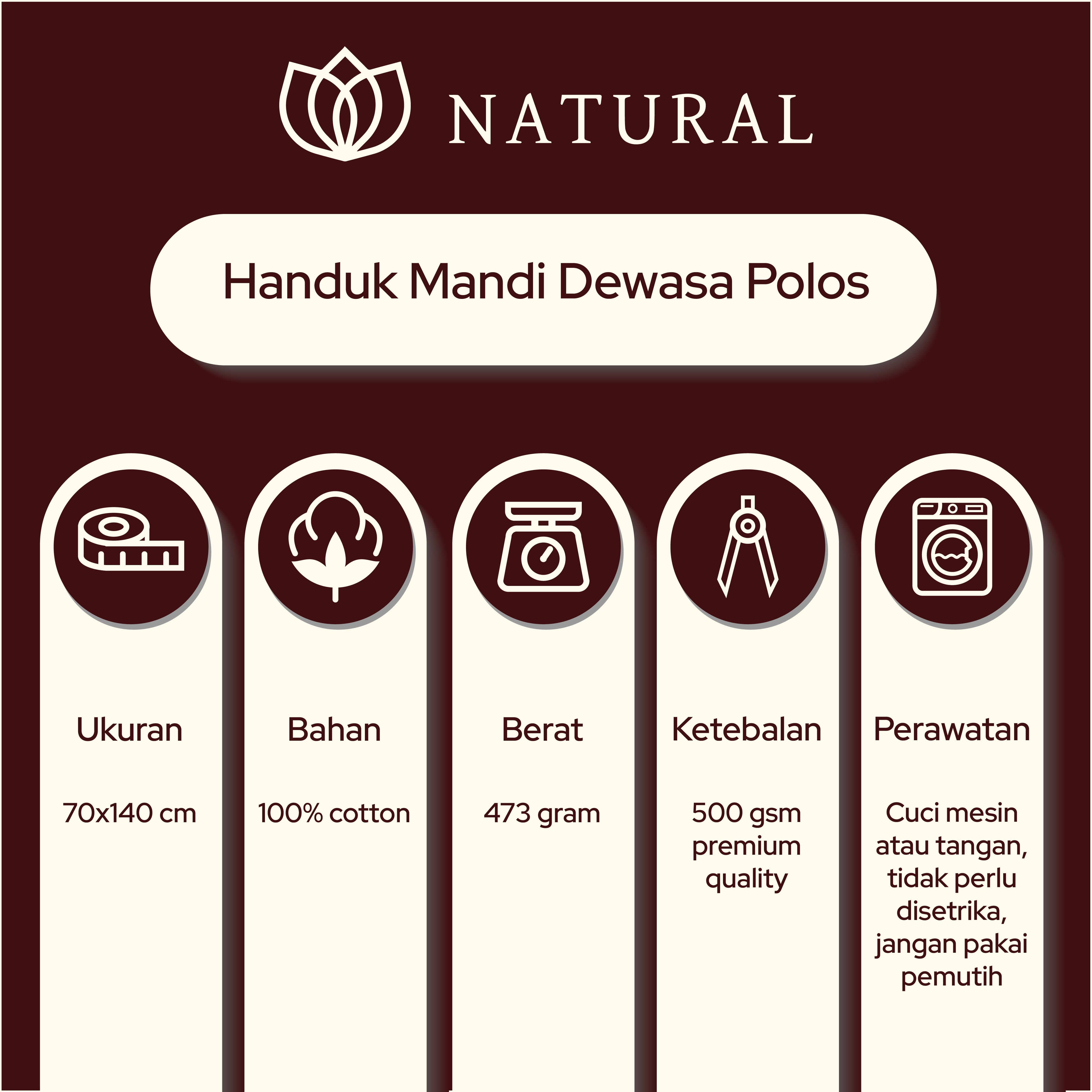 Handuk Mandi Natural by Chalmer 70x140 cm Handuk Tebal Premium - Navy Blue - 5