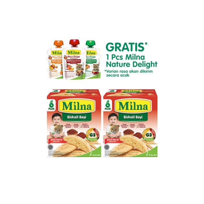2 MILNA Baby Biskuit Beras Merah 130g Free Milna Nature Delight - 2