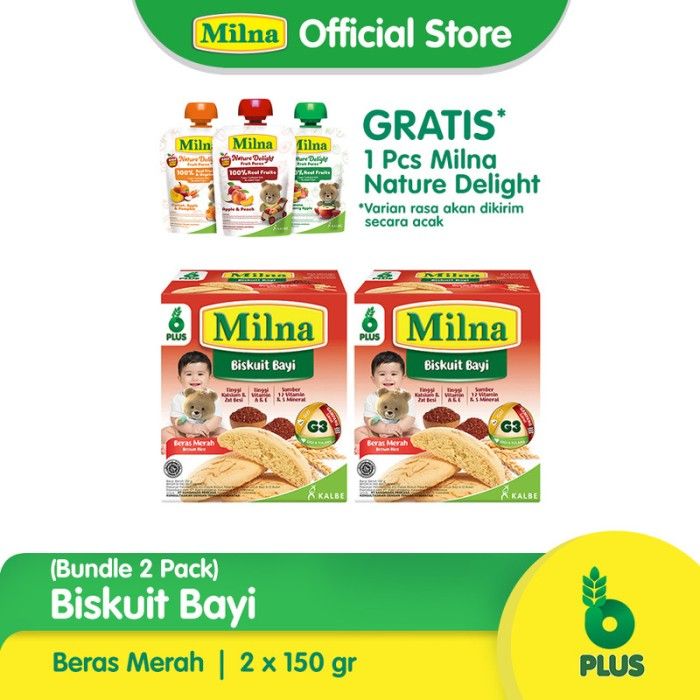2 MILNA Baby Biskuit Beras Merah 130g Free Milna Nature Delight - 1