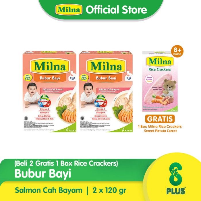 2 MILNA Bubur Bayi Salmon Cah Bayam 120g Free 1 Box MRC - 1