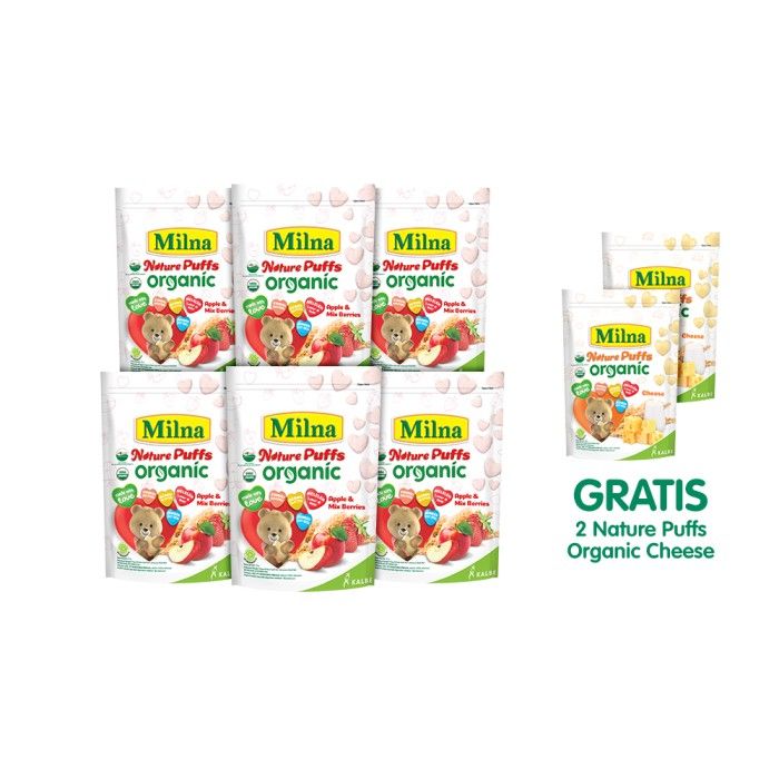 6 Milna Nature Puffs Organic Apple Mix Berries Free Nature Puff Cheese - 2