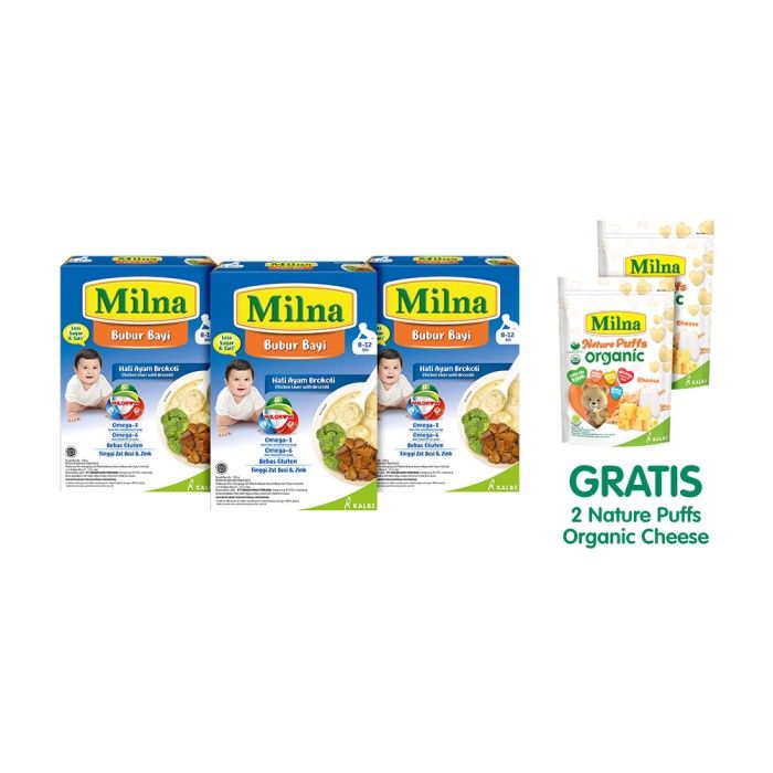 3 Milna Bubur Bayi 8+ Hati Ayam Brokoli 120g Free Nature Puff Cheese - 2