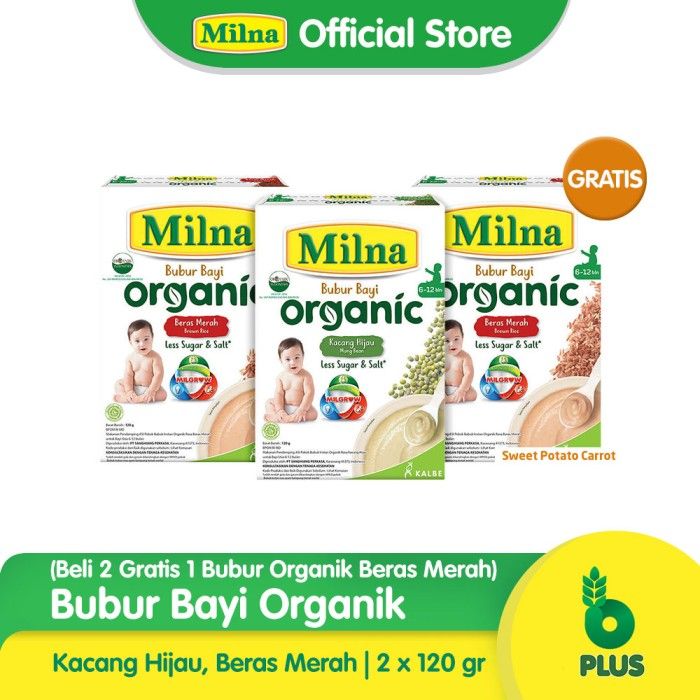 2 Milna BO 6+ Beras Merah Kacang Hijau 120G Free BO 6+ BM 120G - 1