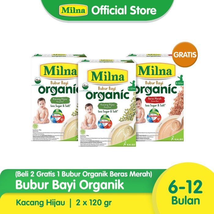 2 Milna BO 6+ Kacang Hijau 120G Free BO 6+ Beras Merah 120G - 1