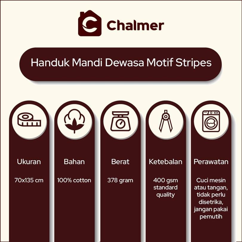 Handuk Mandi Dewasa Chalmer 70x135 cm Handuk Motif Stripe - Tosca - 5