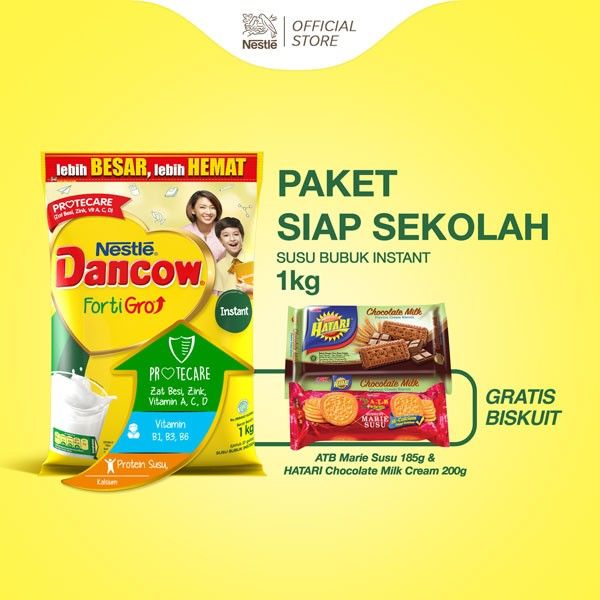 DANCOW FortiGro Instant 1kg GRATIS 2 Biskuit (Marie Susu & Chocolate) - 1