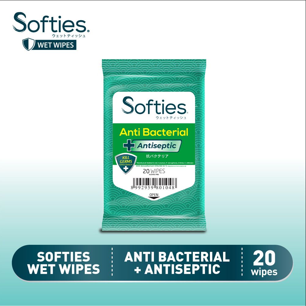 Softies Wet Wipes Antibacterial Antiseptic 20s - 1
