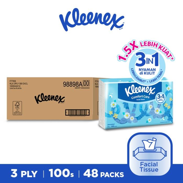 Kleenex Facial Tissue Comfort Care 3 Ply 100s [48 Packs] - 1