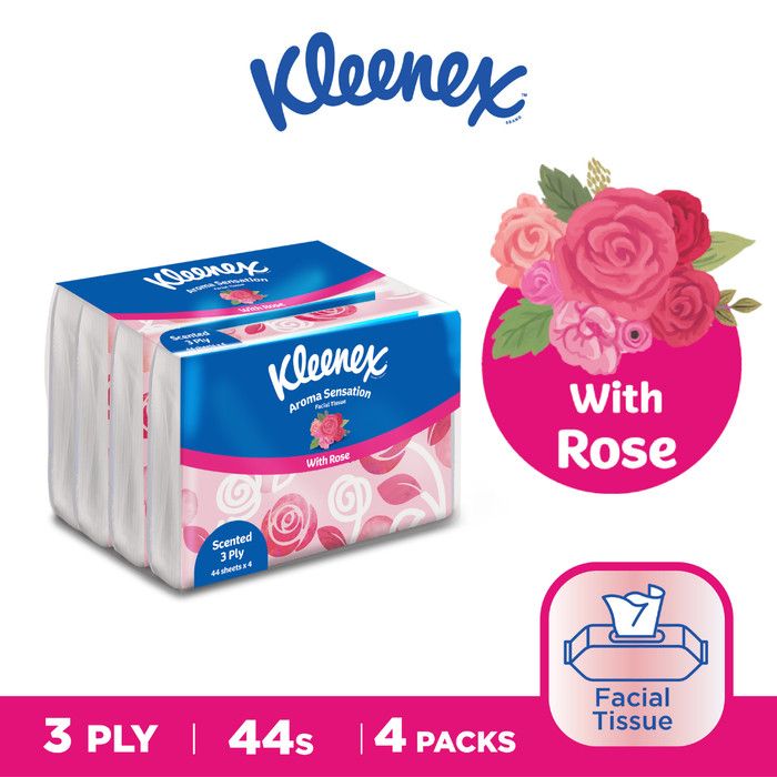 Kleenex Facial Tissue Rose Aroma Sensation 3 Ply 44s [4 Packs] - 1