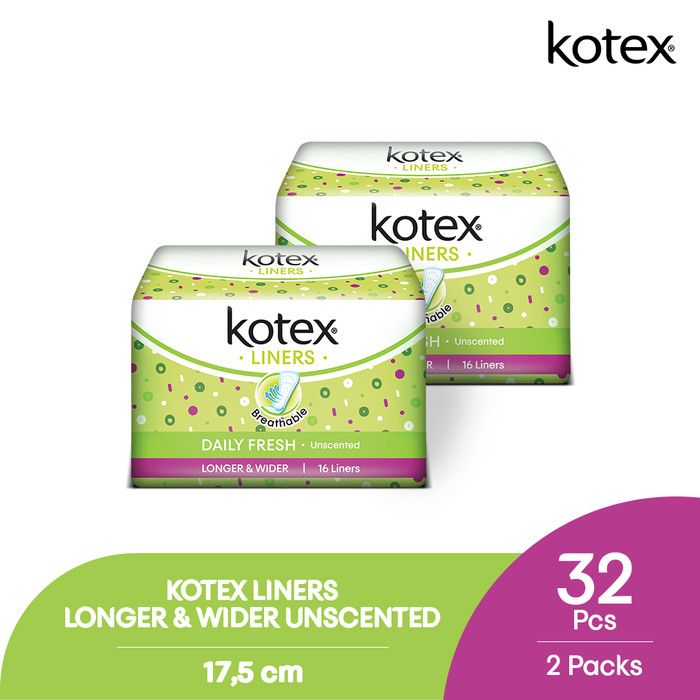 Kotex Liners Longer & Wider Unscented 32s 2 Pack - 1