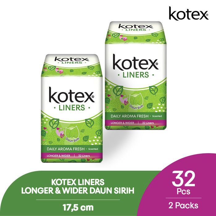Kotex Liners Longer & Wider Daun Sirih 32s 2 Pack - 1
