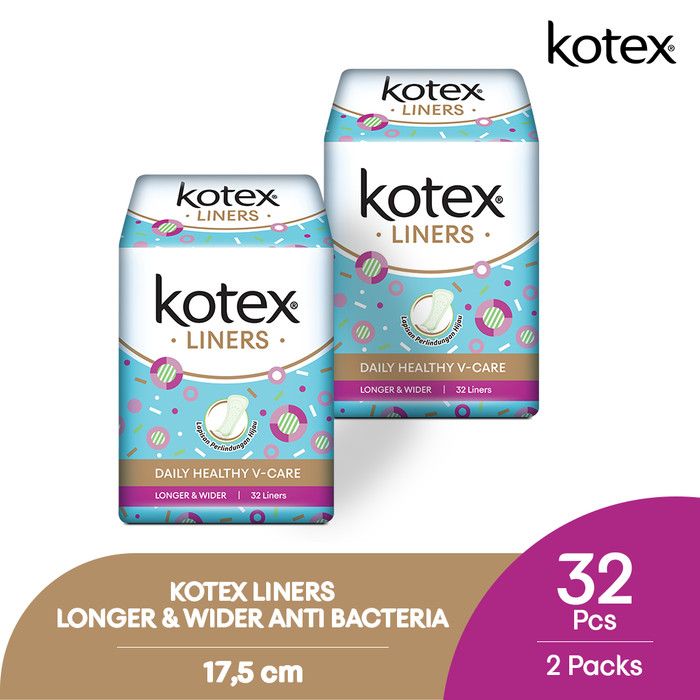 Kotex Liners Longer & Wider Anti Bacteria 32s 2 Pack - 1