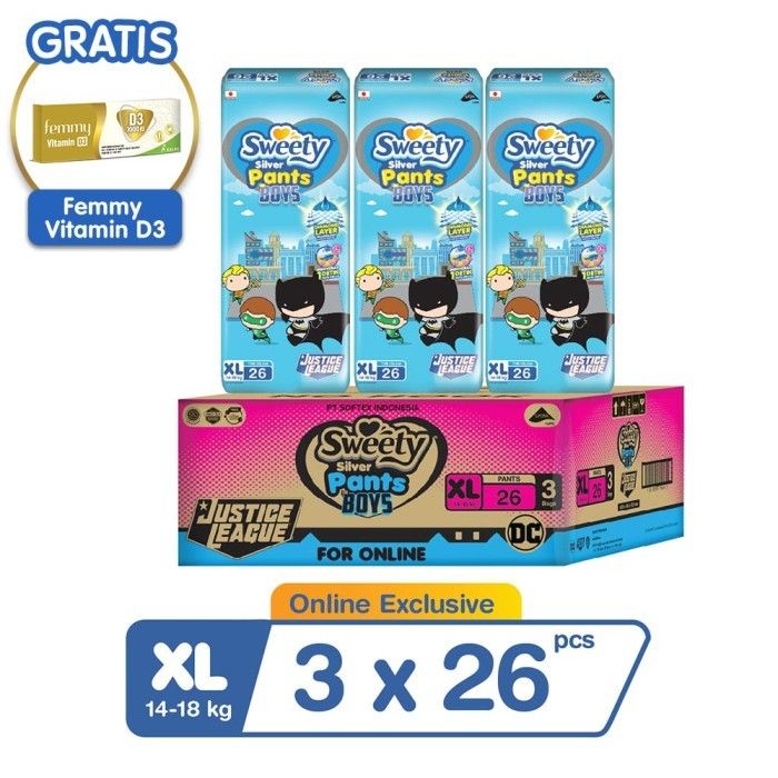 Sweety Silver Pants Boys XL 3x26 Free Femmy Vitamin D3 - 1