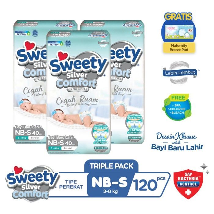 Sweety Silver Comfort NB S 40s TRIPLEPACK Free Maternity Breast Pad - 1