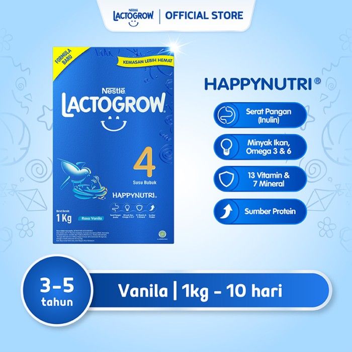Nestle LACTOGROW 4 Happynutri Vanilla Susu Anak 3-5 Tahun Box 1Kg - 1