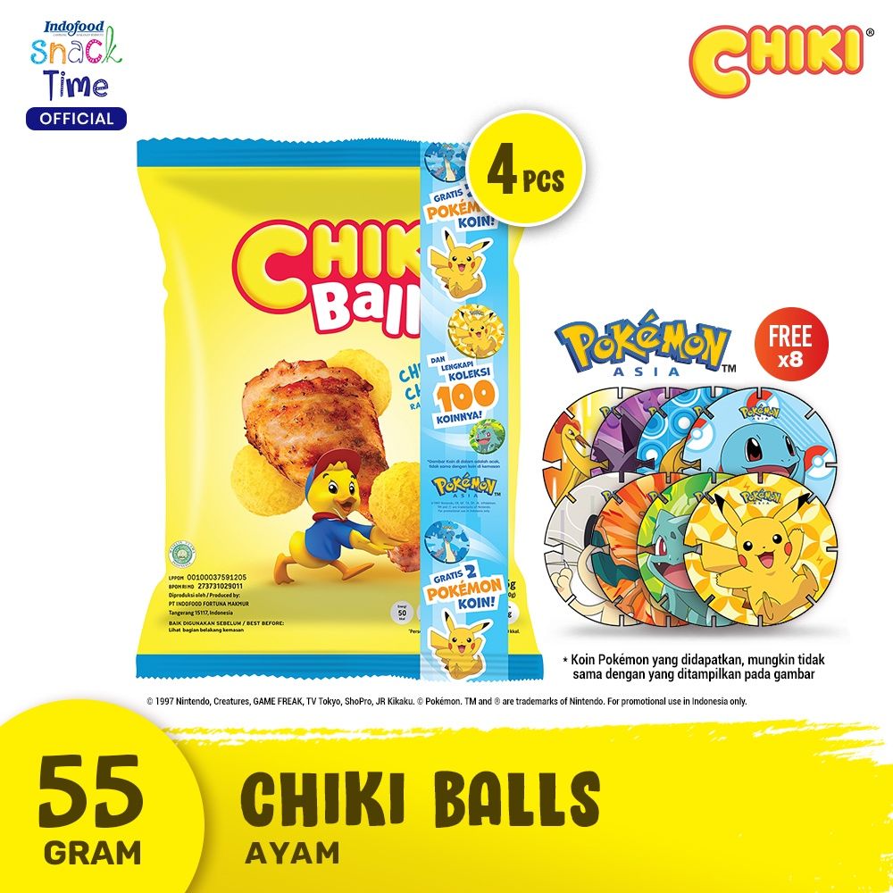 Chiki Balls Ayam 55 Gr [4 Pcs] - Free 8 Pcs PokÃ©mon Coins - 1