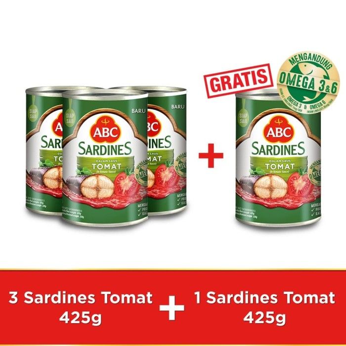 ABC Sarden Saus Tomat 425 g - Buy 3 pcs Get 1 pcs Free - 1