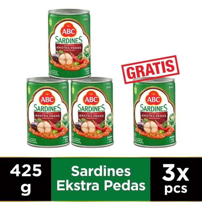 ABC Sarden Saus Extra Pedas 425 g - Buy 3 pcs Get 1 pcs Free - 1