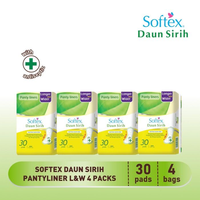 Softex Daun Sirih Pantyliner Long&Wide 30s - 4 Pack - 1