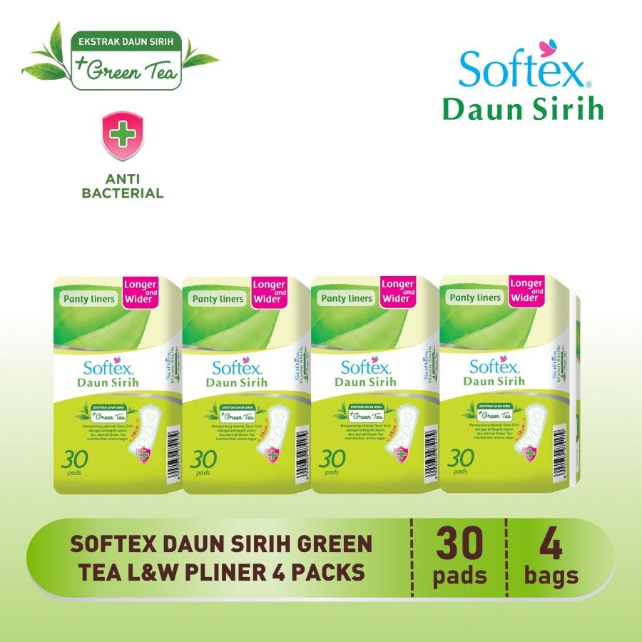Softex Daun Sirih Green Tea Pantyliner LW 30s 4 Packs - 1