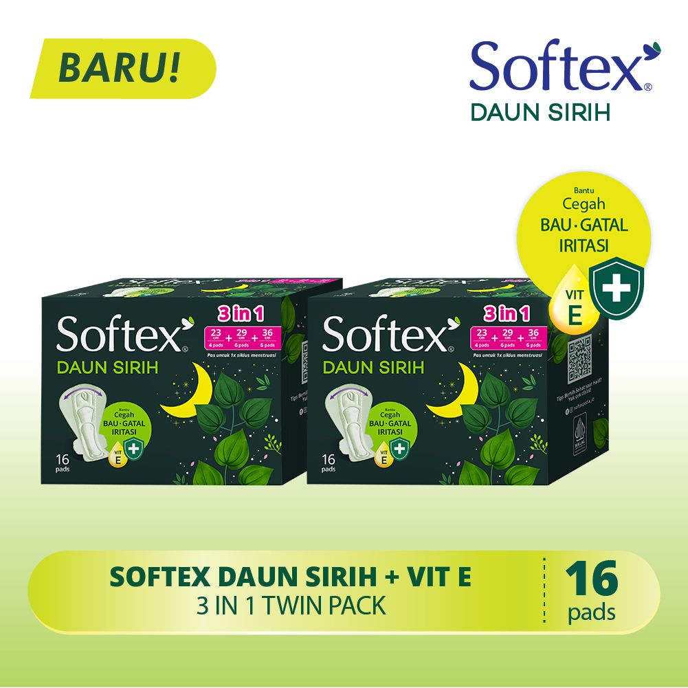 Softex Daun Sirih + Vitamin E 3in1 16s x 2 Pack - Pembalut Daun Sirih - 1