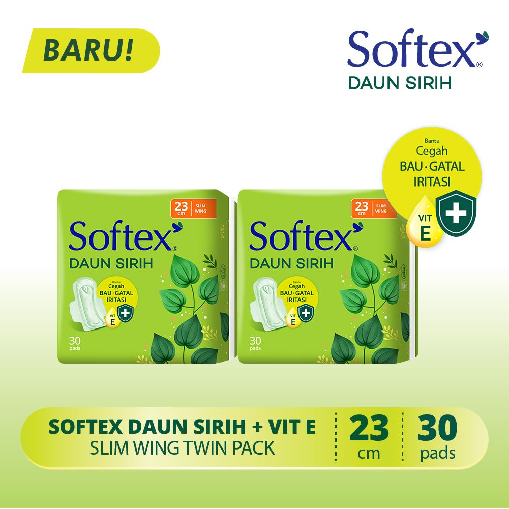 Softex Daun Sirih + Vitamin E Jumbo Pack 23cm 30s x 2 Pack - Pembalut Daun Sirih Siang - 1