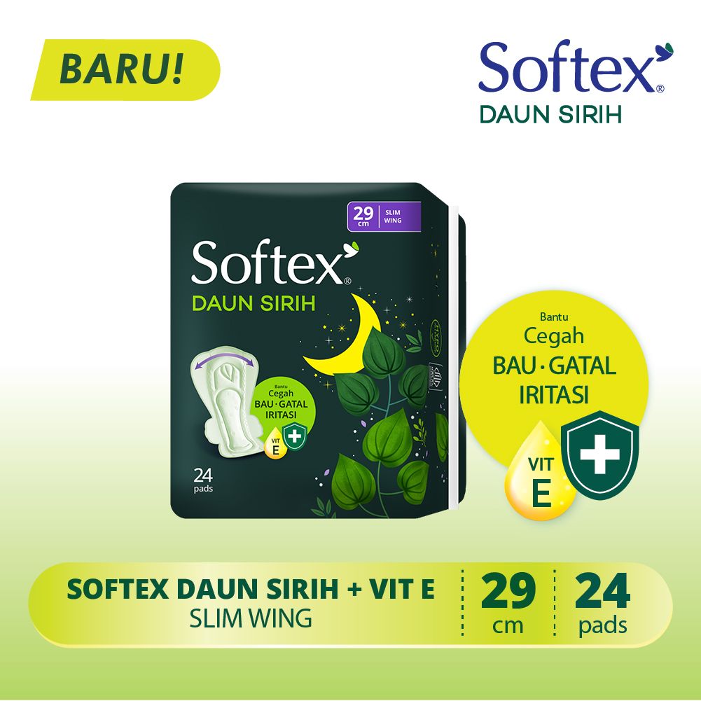 Softex Daun Sirih + Vitamin E Jumbo Pack 29cm 24s - Pembalut Daun Sirih Siang - 2