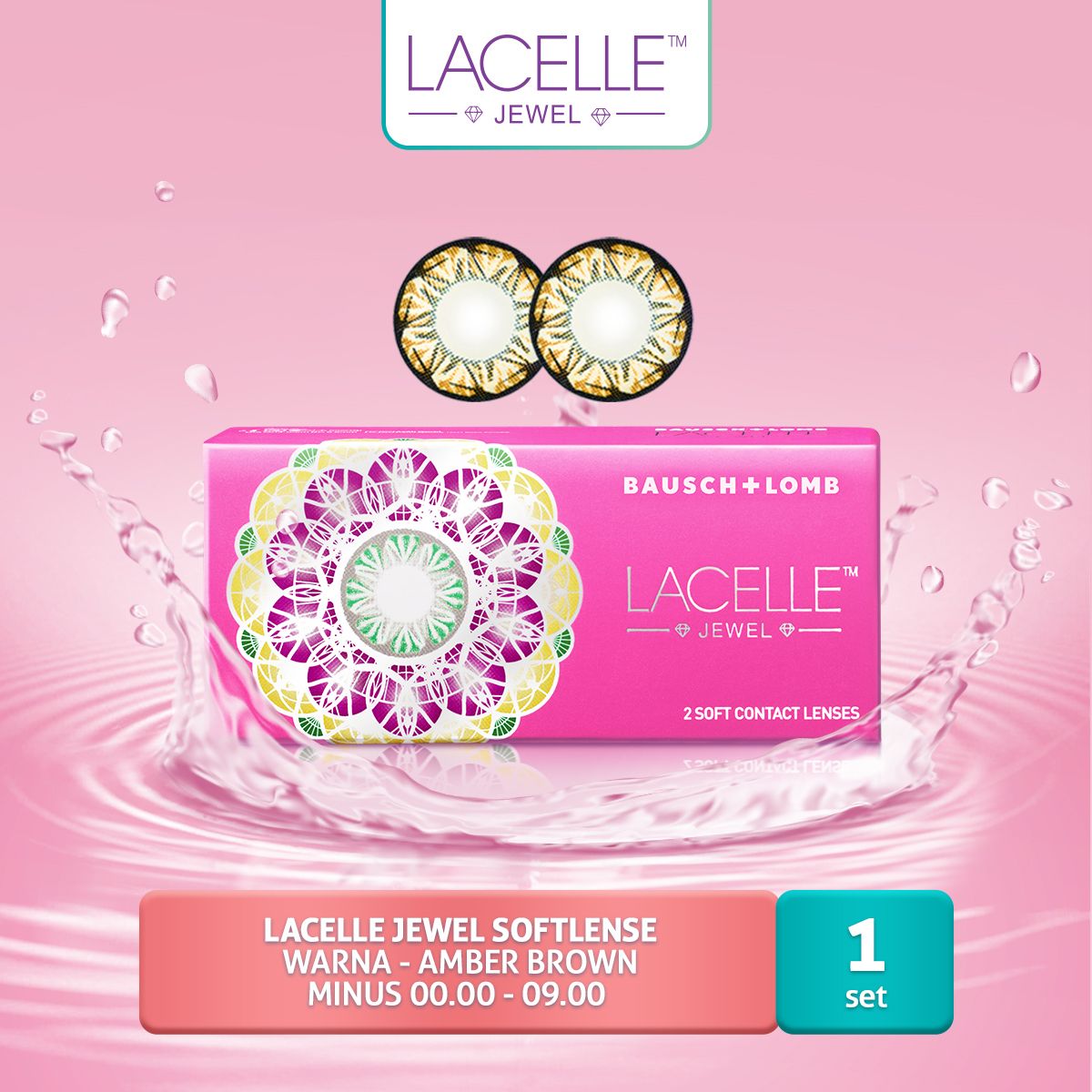 Lacelle Jewel Softlense Warna - Amber Brown -4.75 - 1