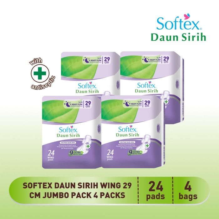 Softex Daun Sirih 29cm Jumbo Pack 24s - 4 Pack Pembalut Wanita - 1