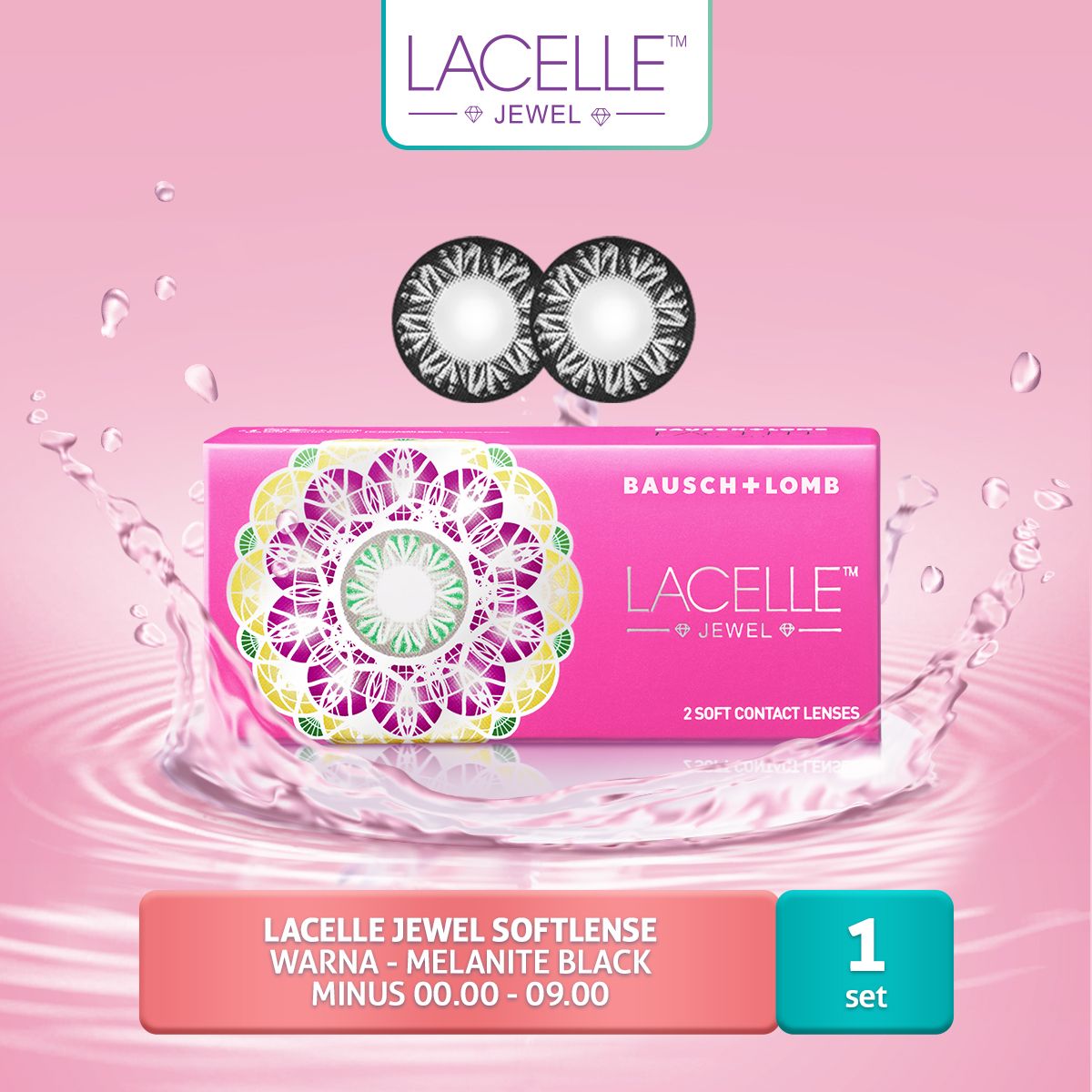 Lacelle Jewel Softlense Warna - Melanite Black -3.75 - 1