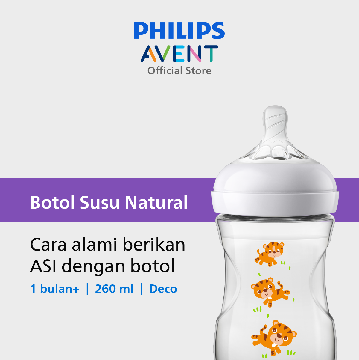 Philips Avent Natural Bottle Single 9Oz Tiger SCF627/40 Botol Bayi - 1