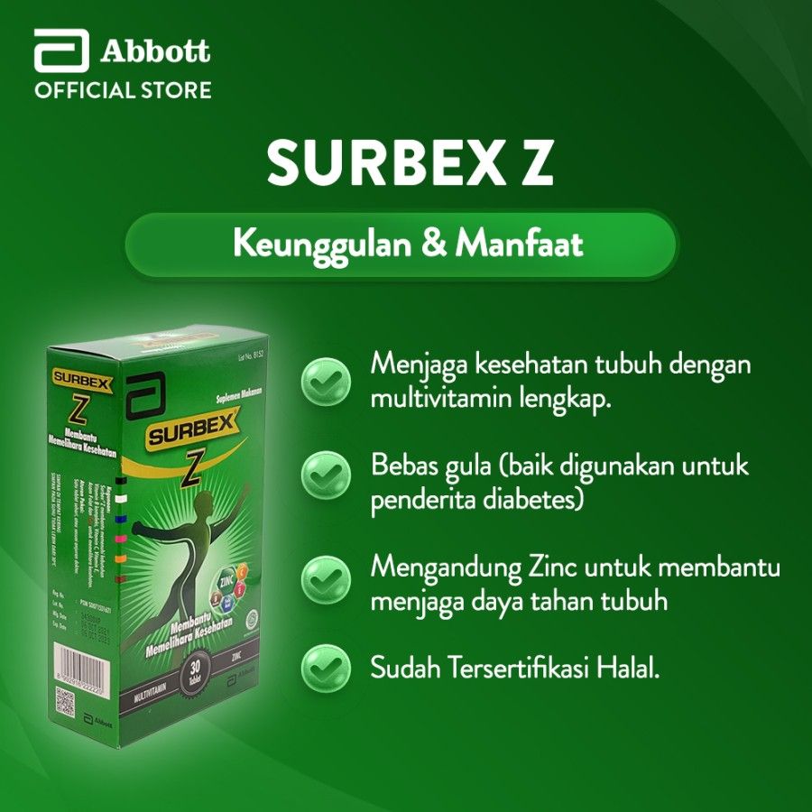 Abbott [Twin Pack] Surbex Z box 30 tab - Multivitamin Lengkap & ZINC - 2