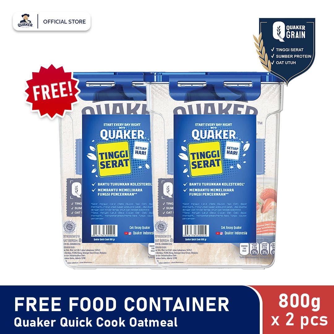 Quaker Quick Cook Oatmeal 800G Free Food Container Twin Pack - 1