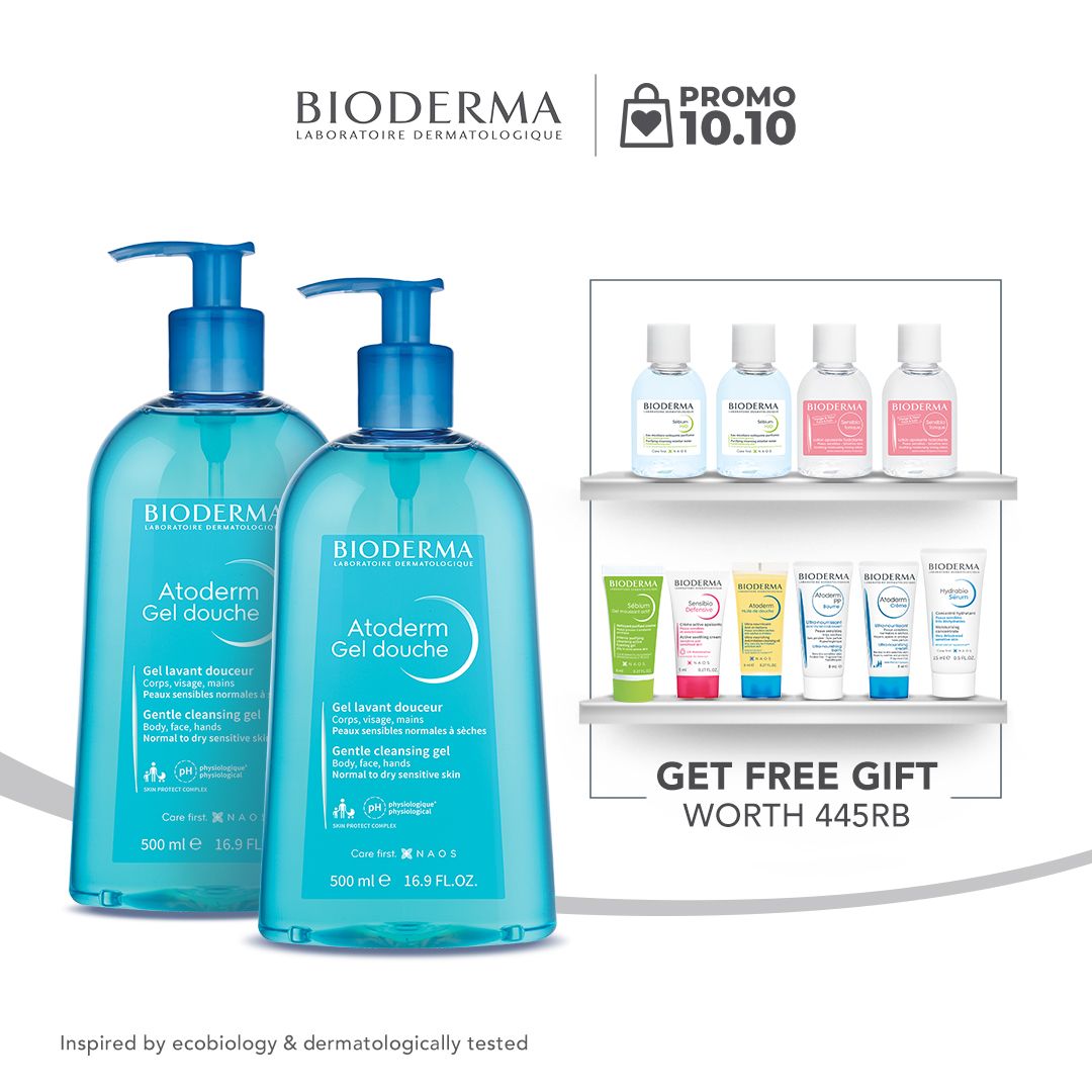 [FREE 10 Pcs Gift] Bioderma Atoderm Gel Douche 500 ml Pump Twin Pack - 1