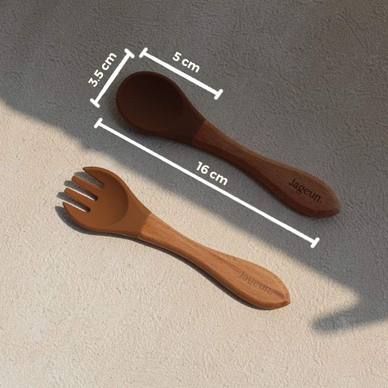 JAGEUN Premium Silicone Wood Spoon n Fork | Sendok Garpu Kayu Bambu Bayi Warna Hijau - 5
