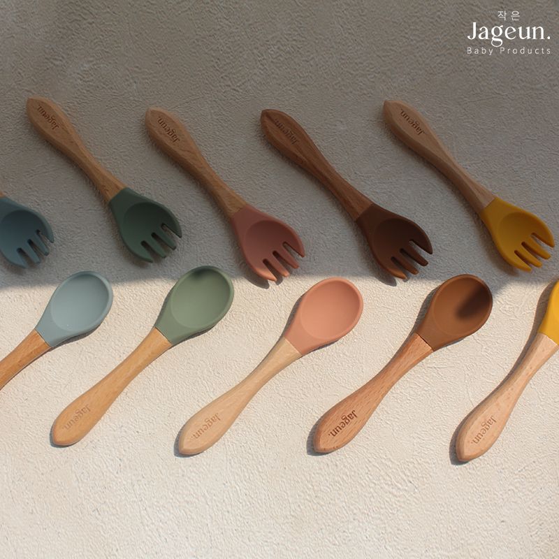 JAGEUN Premium Silicone Wood Spoon n Fork | Sendok Garpu Kayu Bambu Bayi Warna Hijau - 4