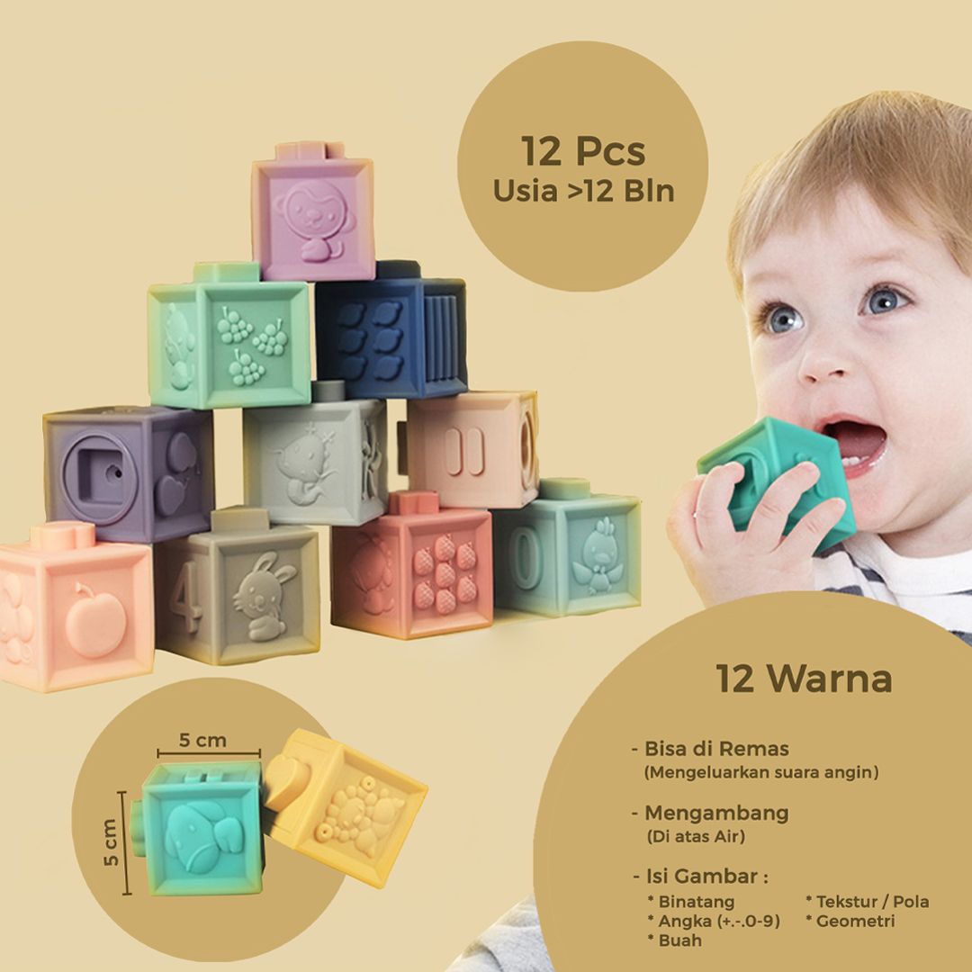 Soft Stack Building Block Baby Teether | Balok Lentur Edukasi Anak Warna Warni - 5