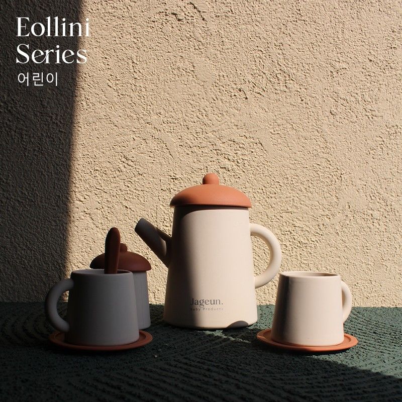 JAGEUN Tea Set Mini Silicone Kids Toy | Mainan Dapur Peralatan Minum Teh Silikon Anak Warna Krem - 1