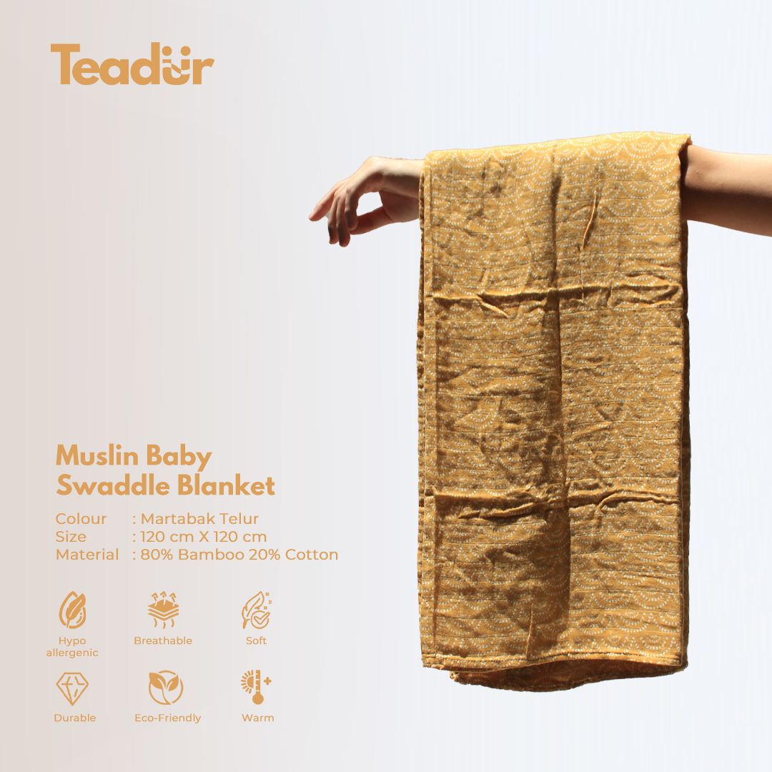JAGEUN TEADUR Bamboo Baby Swaddle Blanket | Bedong Bayi Selimut Halus | Selendang Syal Warna Telur - 1