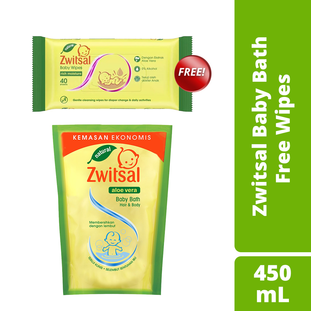Zwitsal Baby 2 In 1 Hair Body 450Ml Free Wipes - 1