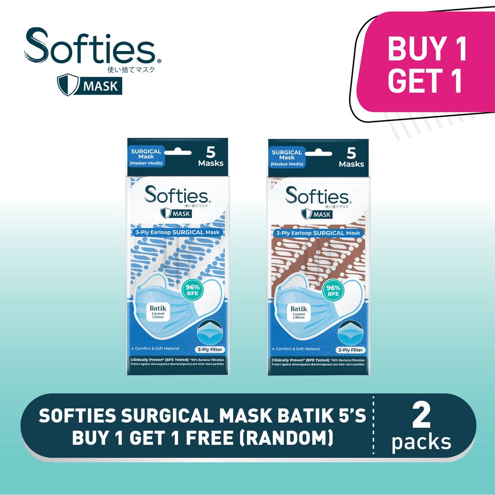 Buy 1 get 1 Softies Surgical Mask 5s Batik Parang - 1