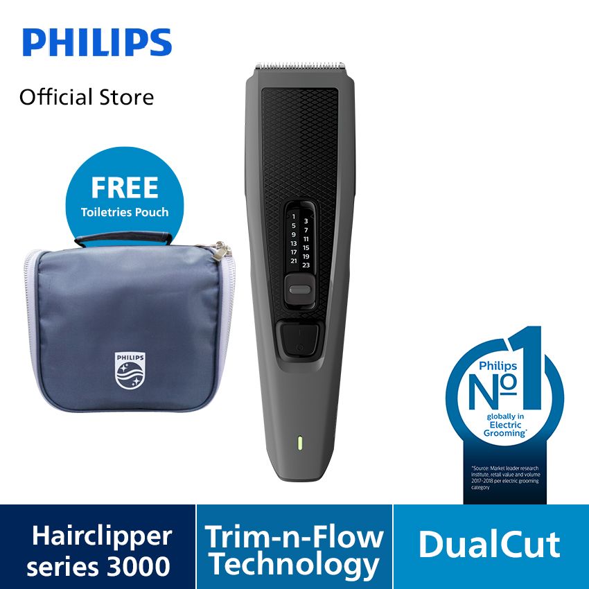 Philips Hairclipper Series 3000 Hitam HC3520/15 Pencukur Rambut Free Toiletries Pouch Random Colour - 1