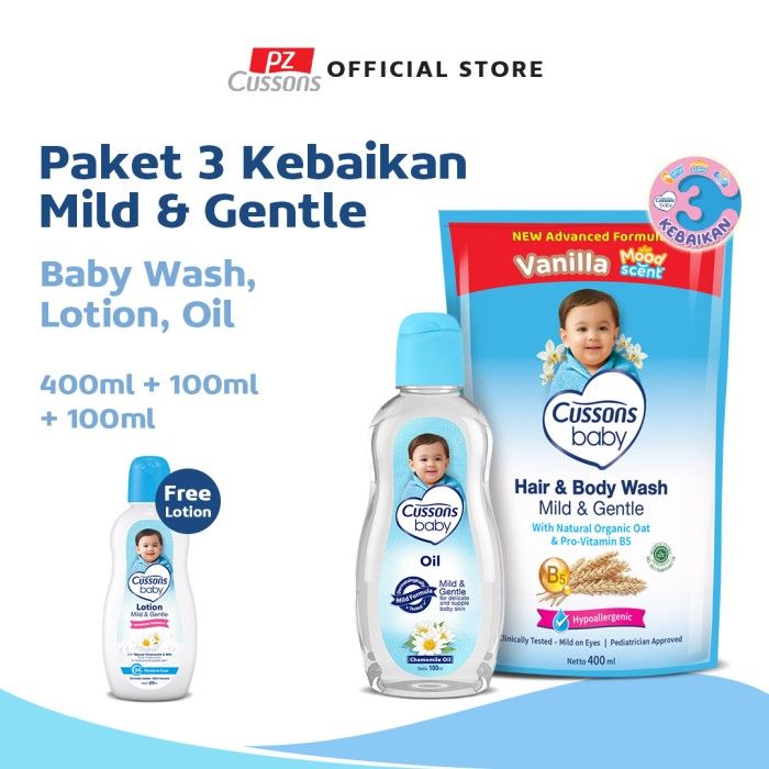 Cussons Baby Paket 3 Kebaikan Mild & Gentle- Baby Wash, Oil, Free Lotion - 1