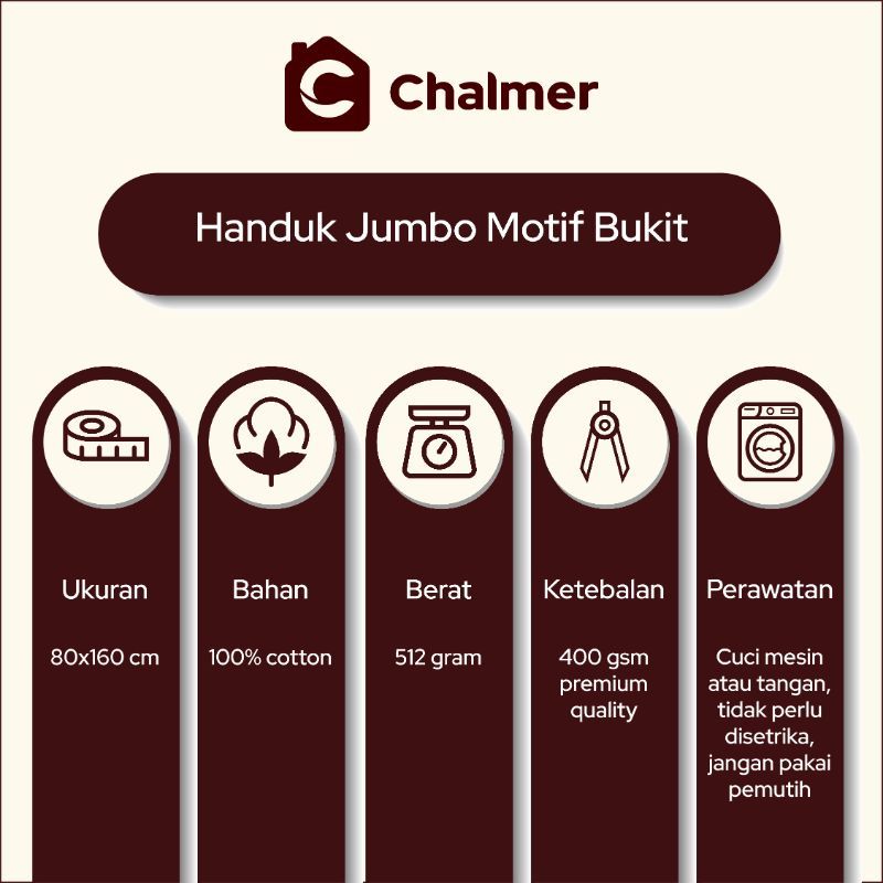 Handuk Besar Jumbo 80 x 160 cm Handuk Mandi Dewasa Motif Bukit - Cokelat - 2