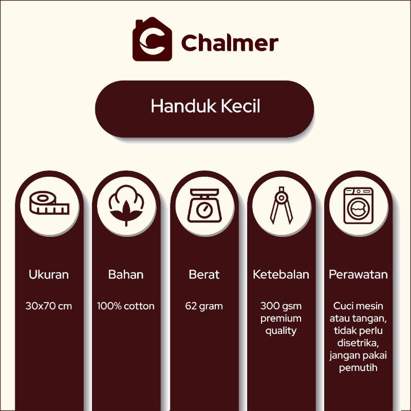 Handuk Kecil Chalmer 30x70 cm Handuk Olahraga Tangan Wajah Lap Serbaguna - Putih - 3